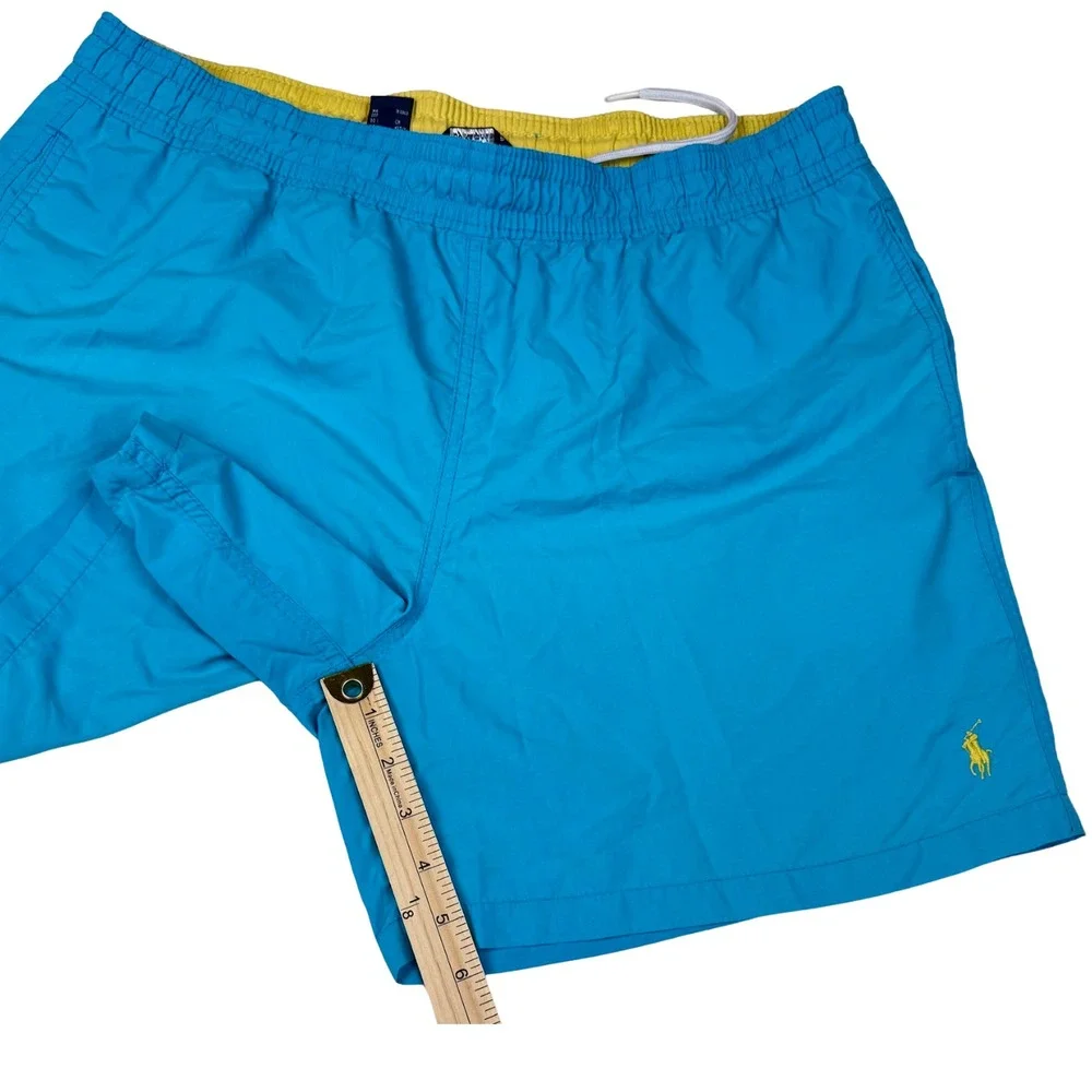 Polo Ralph Lauren Swim Trunks Shorts Men Lined Yellow Pony Large LightBlue Beach